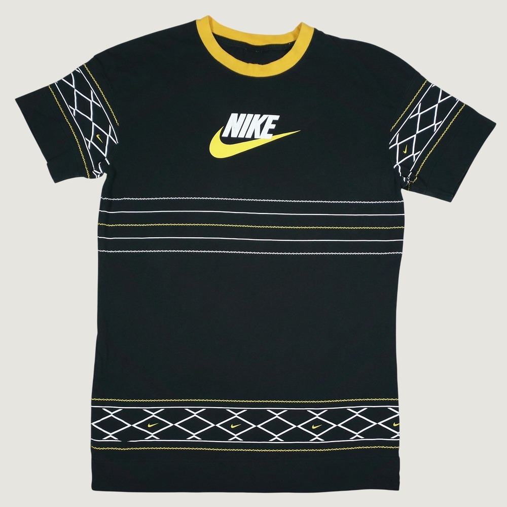 Nike Graphic T-Shirt Mens Small Black Yellow Excellent BV3079-010 Geometric Logo